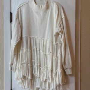 Free People Pixie Crinkle Tunic Pullover Small, Cream